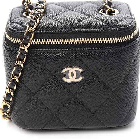 chanel caviar quilted mini vanity case with chain black|CHANEL Caviar Quilted Small CC Filigree Vanity Case Black .